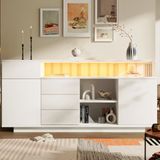 OKWISH Dressoir – Met LED-Verlichting En Acryl Steunen – 160x40x75 Cm – 4 Lades En 2 Deuren – Verstelbare Planken – MDF Wit