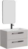 Vente-unique Zwevend wastafelmeubel met inbouwwastafel, kraan en spiegel - Grijs - 80 cm - FELNA