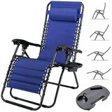 BAKAJI Gravity Zero Tuinstoel, relaxstoel, opvouwbare ligstoel, ruimtebesparend met stalen buizen, 22 mm, verstelbaar, van Oxford-stof, ademend, terras, zwembad, outdoor, blauw