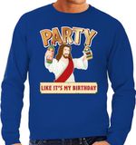 Bellatio Decorations Foute Kersttrui - Party Jezus - Blauw - Heren - XXXXL