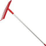 KOTARBAU® Bladhark, Tuinhark, Kunststof Bladhark, 54cm, 14 Tanden, met Aluminium Steel, Extra-Click Systeem, Lichtgewicht Hark, Ergonomisch Ontwerp, Bladbezem voor Tuin, Rood & Zilverkleurig