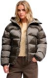 Superdry Hooded Shine Puffer Jas Dames XL (42) Diep Khaki Groen Polyester/Polyamide Waterdicht