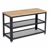 ACAZA Schoenenrek - Schoenenbank - Schoenenkast - 73 x 45 x 30 cm - Industrieel Design - Metaal met Hout - Lichte Eik Kleur