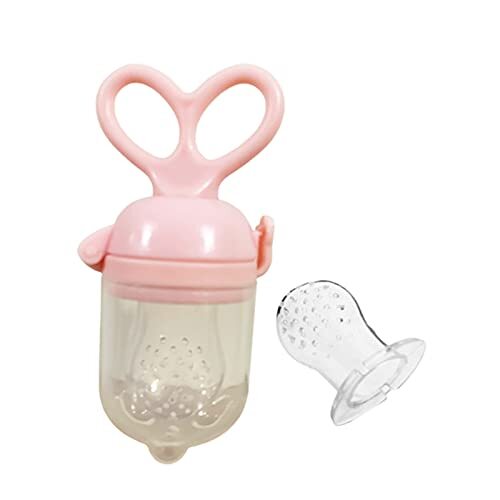 Katolang Baby fopspeen, Voedsel en Fruit Feeder, Baby kinderziektes Toy Bijtring, Roterende Push-Type Siliconen benodigdheden (Roze M)