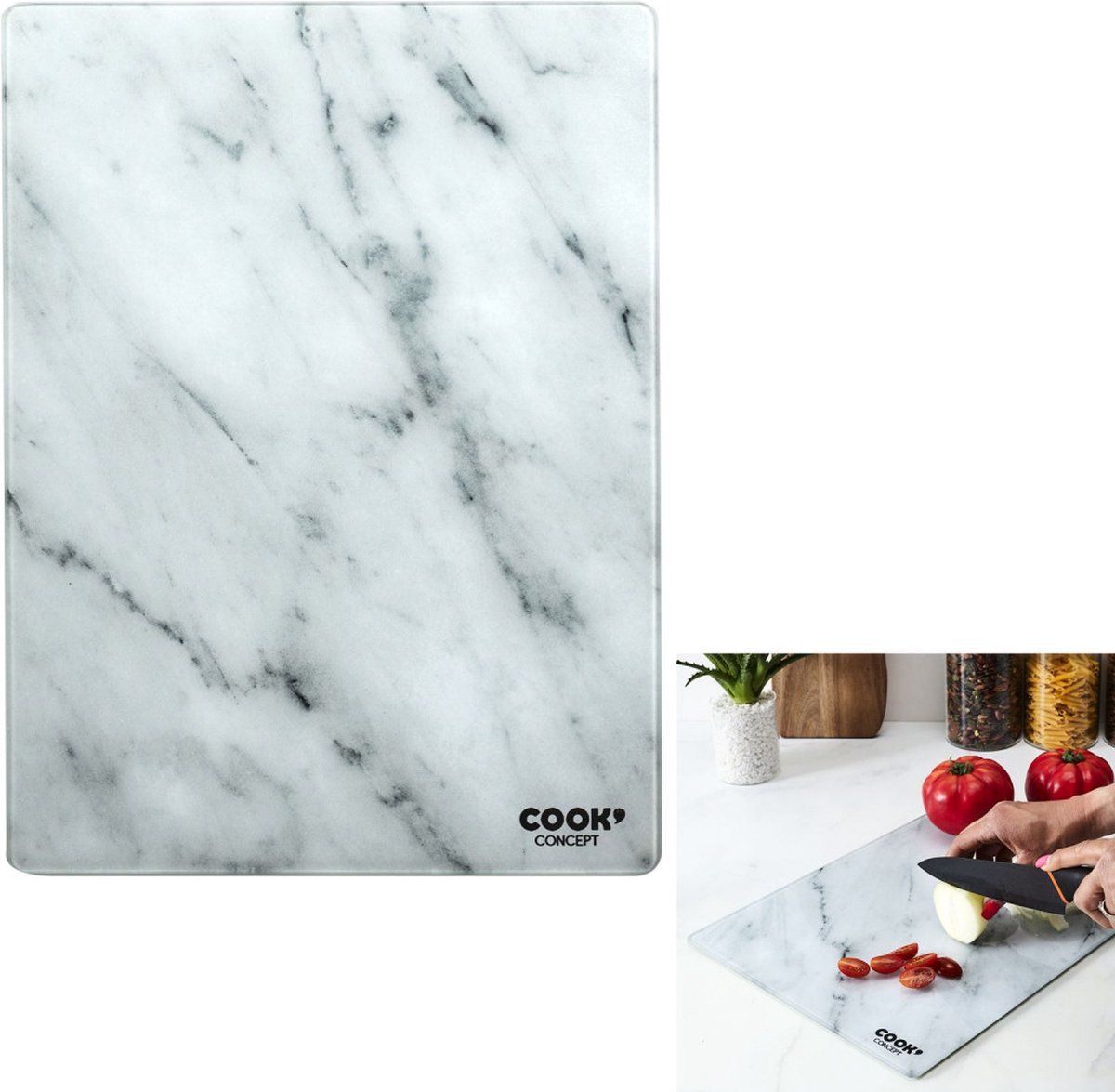 Look Concept Glazen Snijplank - Marmer Look - Gehard Glas - 43.5 x 32 cm