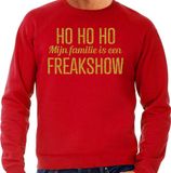 Bellatio Decorations Foute kersttrui/sweater voor heren - Hohoho freak show - rood - glitter goud L