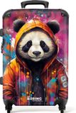 NoBoringSuitcases.com® Kinderkoffer jongen - Graffiti panda - Kindertrolley jongens - Koffer groot - Rolkoffer lichtgewicht - Reiskoffer met 4 wielen - Grote trolley XL