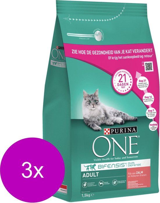 Purina One Adult Zalm&Granen - Kattenvoer - 3 x 1.5 kg