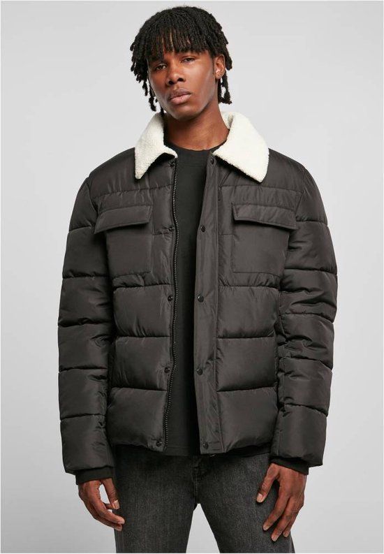 Urban Classics Sherpa Collar Padded Shirt - Zwart - L - Heren