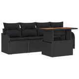 vidaXL Tuinbank Set 5-delig Zwart Poly Rattan