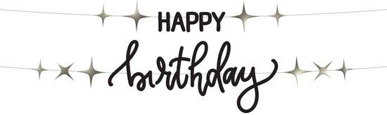 Folat Crème noir letterslinger happy birthday - 1 meter