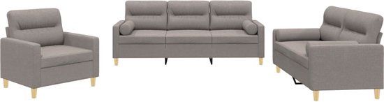 vidaXL 3-delige Loungeset met kussens stof taupe