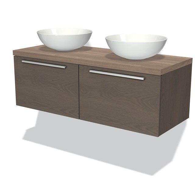 Maxaro Badkamermeubel Modulo Plato 120cm Donkerbruin Eiken 2 Lades Vlak Middenbruin Eiken Blad