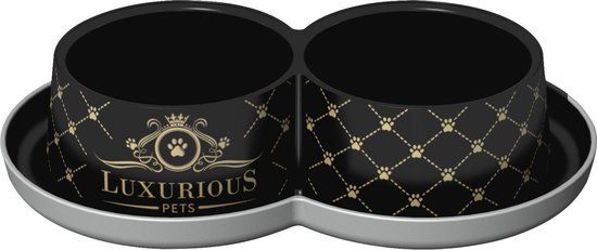 Moderna Luxurious Pets Voerbak Dubbel - Zwart/Goud - Plastic - 27x6 cm