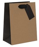 Glick Luxe medium geschenkzakje voor verjaardagen en andere vieringen, geribbeld kraft, 20w x 22,5h x 10d cm, zwart en bruin