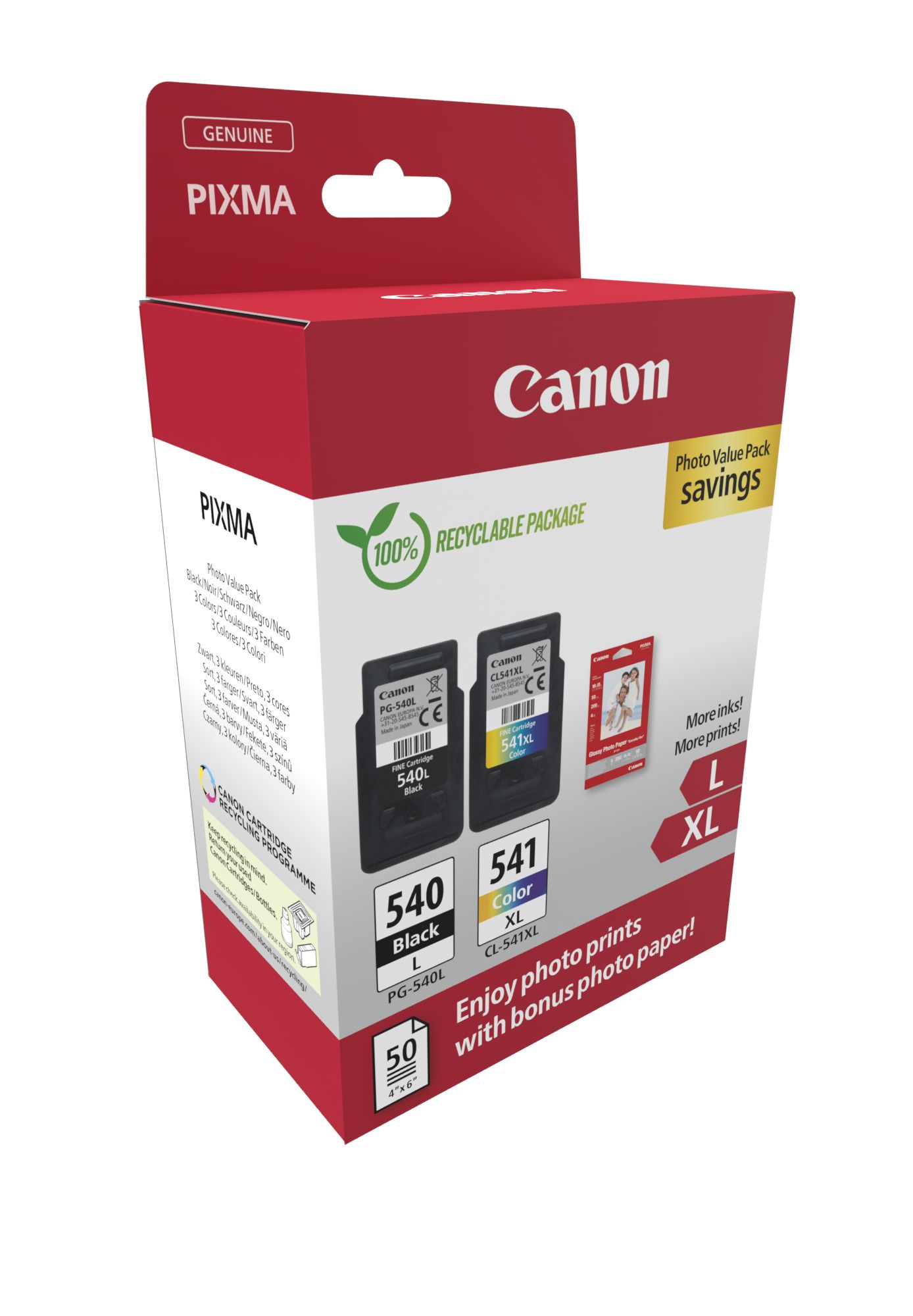 Canon PG-540L + CL-541XL Ink Cartridge - Black, Cyan, Magenta, Yellow - 2 Pack - Original