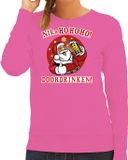 Bellatio Decorations BD Foute Kersttrui - Dames - roze - bier drinkende kerstman - Niks HOHOHO - drank - sweater kleding M