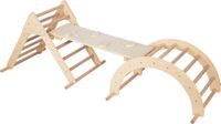 Sunny Charlie 3-in-1 Klimrek van hout Naturel – Montessori speelgoed - Klimboog - Klimdriehoek - FSC Mix