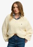 Superdry - Oversized V-hals Kabeltrui - Dames - natural white