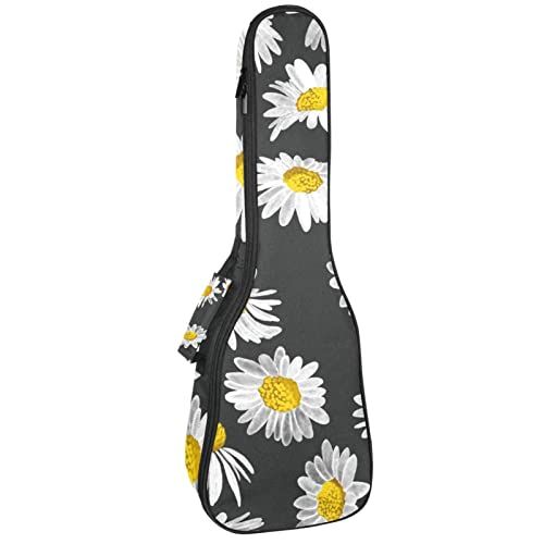 Mersov Tenor Ukulele Gigbag Waterdichte Ukelele Case Gewatteerde Rugzak, Geweldig voor Sopraan Concert (21/23/24") Aquarel Wit Madeliefje Patroon Zwart