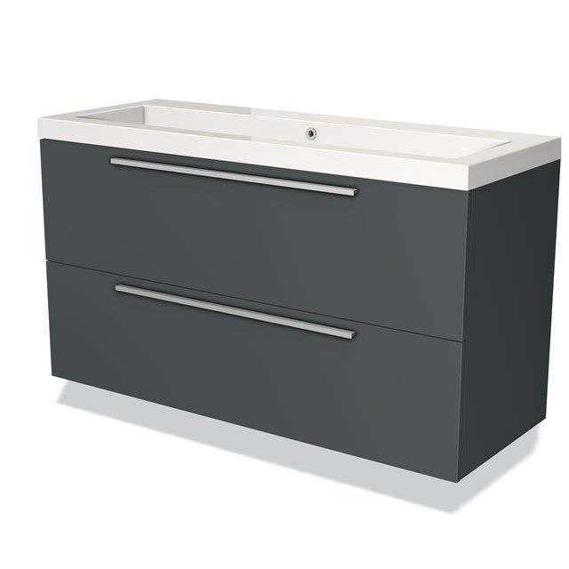 Maxaro Badkamermeubel 120cm Modulo Donkergrijs 2 Lades Vlak Wastafel Mineraalmarmer - 6095818735743