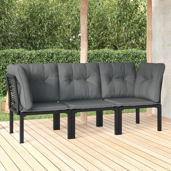 The Living Store Loungeset - PE-rattan - zwart - 62 x 62 x 68 cm - modulair ontwerp