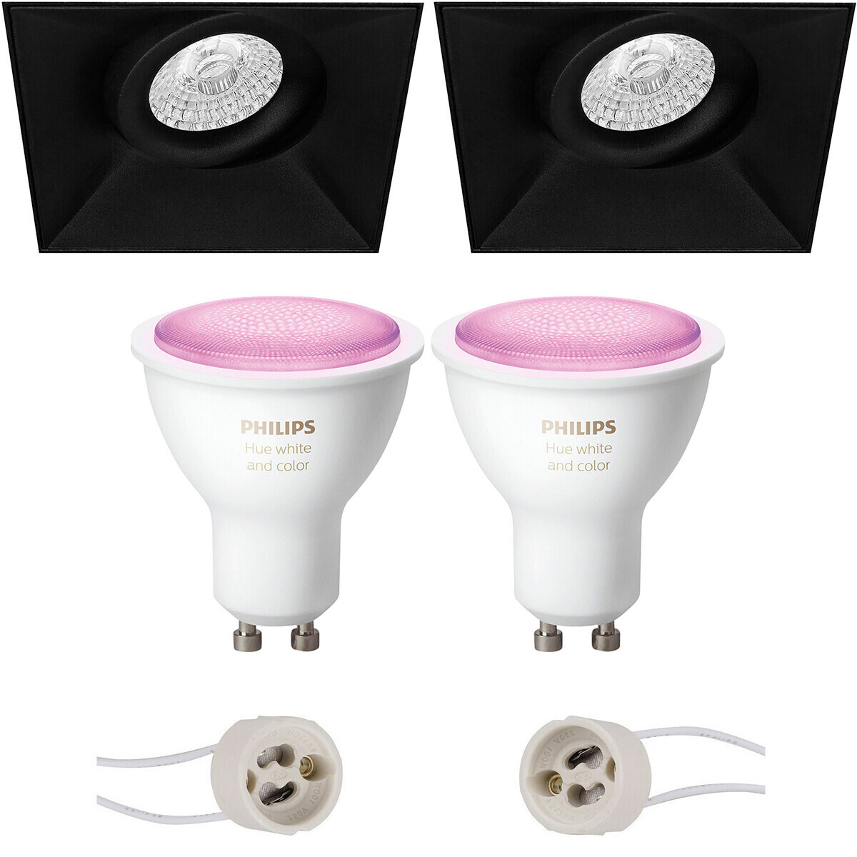 BES LED Pragmi Nivas Pro - Inbouw Vierkant - Mat Zwart - Trimless - Kantelbaar - 150mm - Philips Hue - LED Spot Set GU10 - White and Color Ambiance - Bluetooth