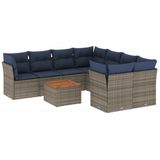 vidaXL 9-delige Loungeset met Kussens Poly Rattan Grijs
