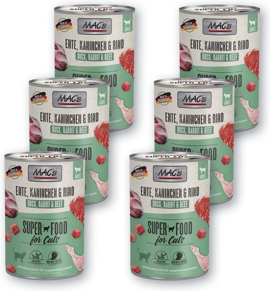 MAC's Kattenvoer Natvoer Blik - Eend, Konijn & Rund - 6 x 400g