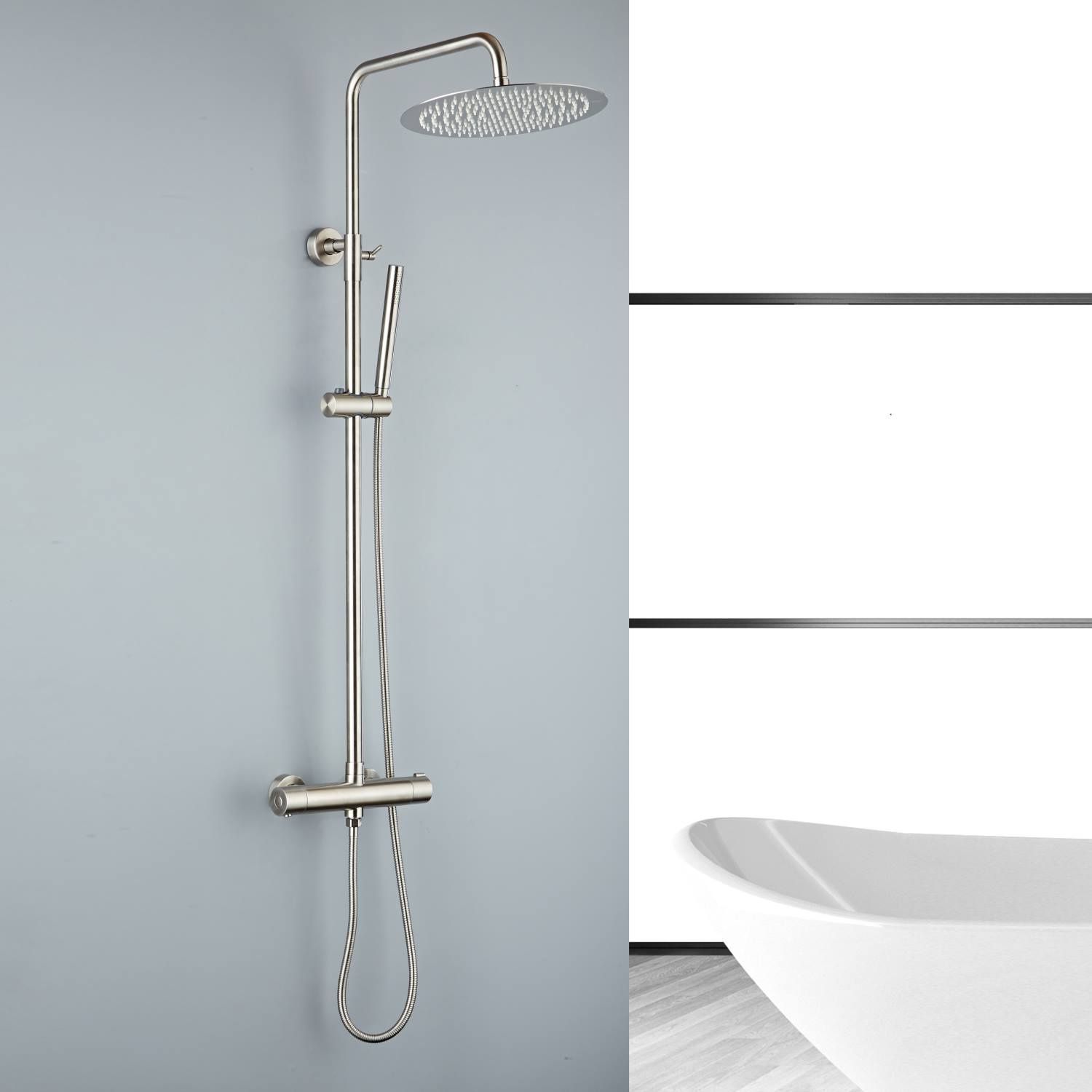 Boss & Wessing Regendouche BWS Exclusive 30cm met Staafhanddouche 304 RVS - RVS
