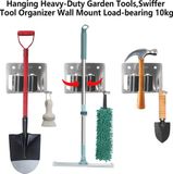 Merkloos Mop en Bezem Houder Wandmontage Roestvrij Staal Organisatie Rack - 4 Stuks Heavy Duty