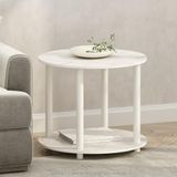 Furinno Turn-N-Tube 2-Tier Round Wood End Table, White Marble