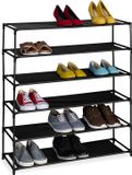 Merkloos Relaxdays schoenenrek - 6 lagen - metaal - stof - 83 cm breed - zwart