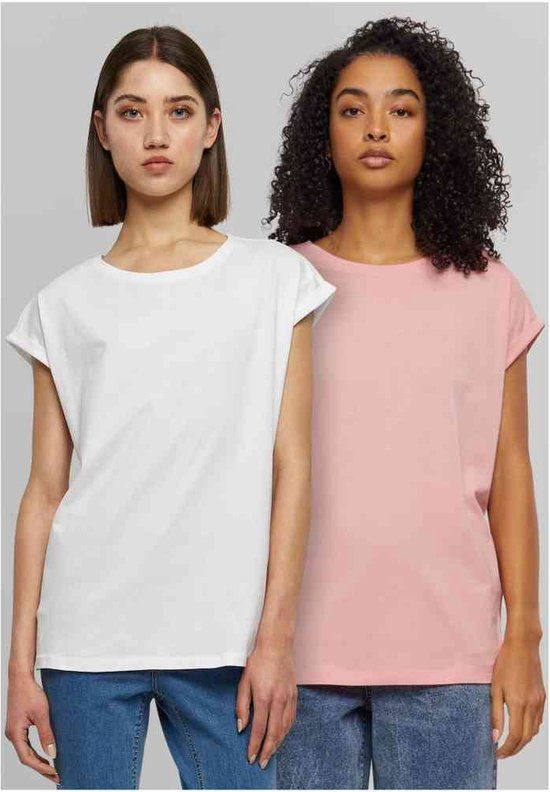 Urban Classics Extended Shoulder 2-Pack Dames T-shirt - Roze/Wit - XXL