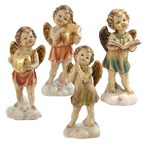 DRW Set van 4 engelen, voetkleuren, 15 cm, hoog - 8434360221270