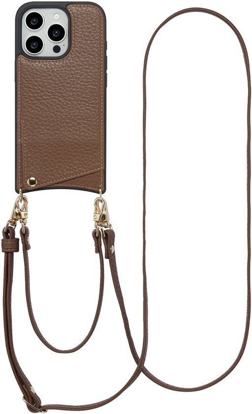 Selencia Hoesje - Geschikt voor Apple iPhone 16 Pro Max - Backcover met koord en pashouder - Mocha Brown