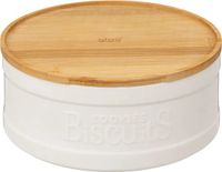 5Five koektrommel/voorraadblik Biscuits - keramiek - met bamboe deksel - wit/beige - 23 x 10 cm