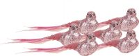 Cosy&Trendy 6x stuks kunststof decoratie vogels op clip roze glitter 21 cm