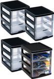 Plasticforte Ladekastje bureau organizer - 4x - 3 lades - zwart/transparant - L13 x B17 x H17 cm - kunststof