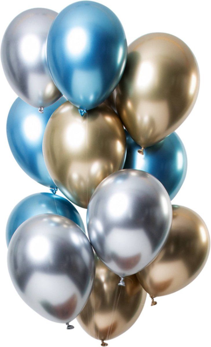 Folat 69717 Ballonnen Mirror Effect saffier 33 cm - 12 stuks