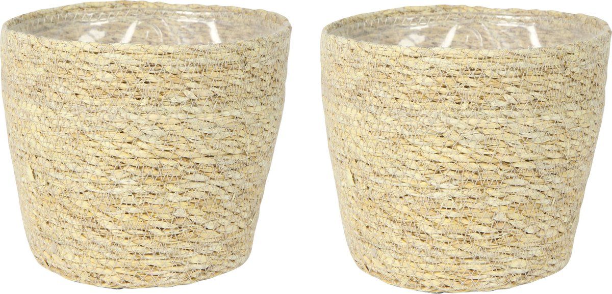 Steege Set van 2x jute/zeegras plantenpotten - Ø18cm - crème beige