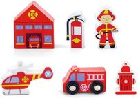 Viga Toys - Houten treinbaan accessoireset brandweerkazerne