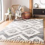 SAFAVIEH Moroccan Tassel Shag Collection Laagpolig Tapijtloper, Grijs en Ivoor, 122 x 183 cm