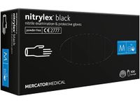MERCATOR MEDICAL Nitrylex Zwarte wegwerphandschoenen van nitril; onderzoek; poedervrij; niet-steriel; matzwart; maat M (7-8), dispenserbox 100 stuks