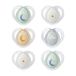 Tommee Tippee Nachtfopspenen, 0-6 m, 6 stuks, Glow in the Dark, verschillende kleuren en ontwerpen, symmetrische orthodontische fopspeen, BPA-vrije siliconen speen