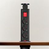 Delight Pop-up Inbouw Stopcontact 3-voudig met Schakelaar - Kindveilig | 3500W | 1,5m Kabel | Zwart Geborsteld Metaal