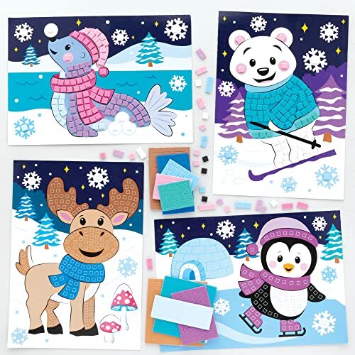 Baker Ross FC287 artic pals Mozaïek sets - Set van 4, Mozaïektegels knutselen, Mozaïekpakketten voor Kinderen, Creatieve Activiteiten voor Kinderen