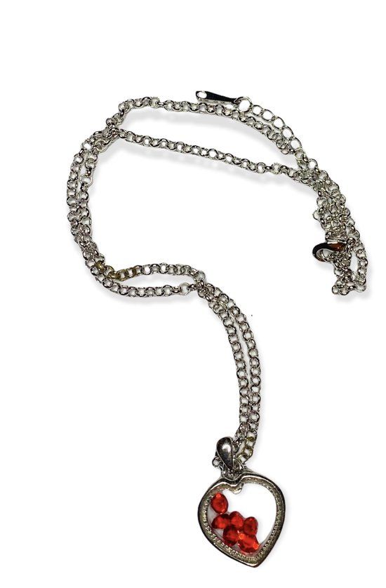 Bijoux by Ive - Verzilverde hanger - Hart met rode Swarovski® steentjes - Unisex