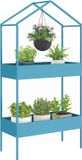 Outsunny Bloemenstandaard - Metaal - 75x35x150cm - Blauwgroen