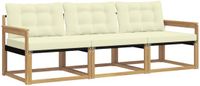 vidaXL Bank loungeset 3-delig Wit en crèmekleurig Acacia hout